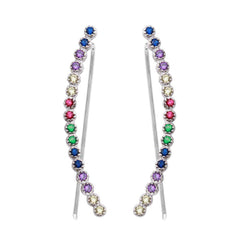 Sterling Silver Rhodium Plated Multi-Colored CZ Stone Climbing Earrings