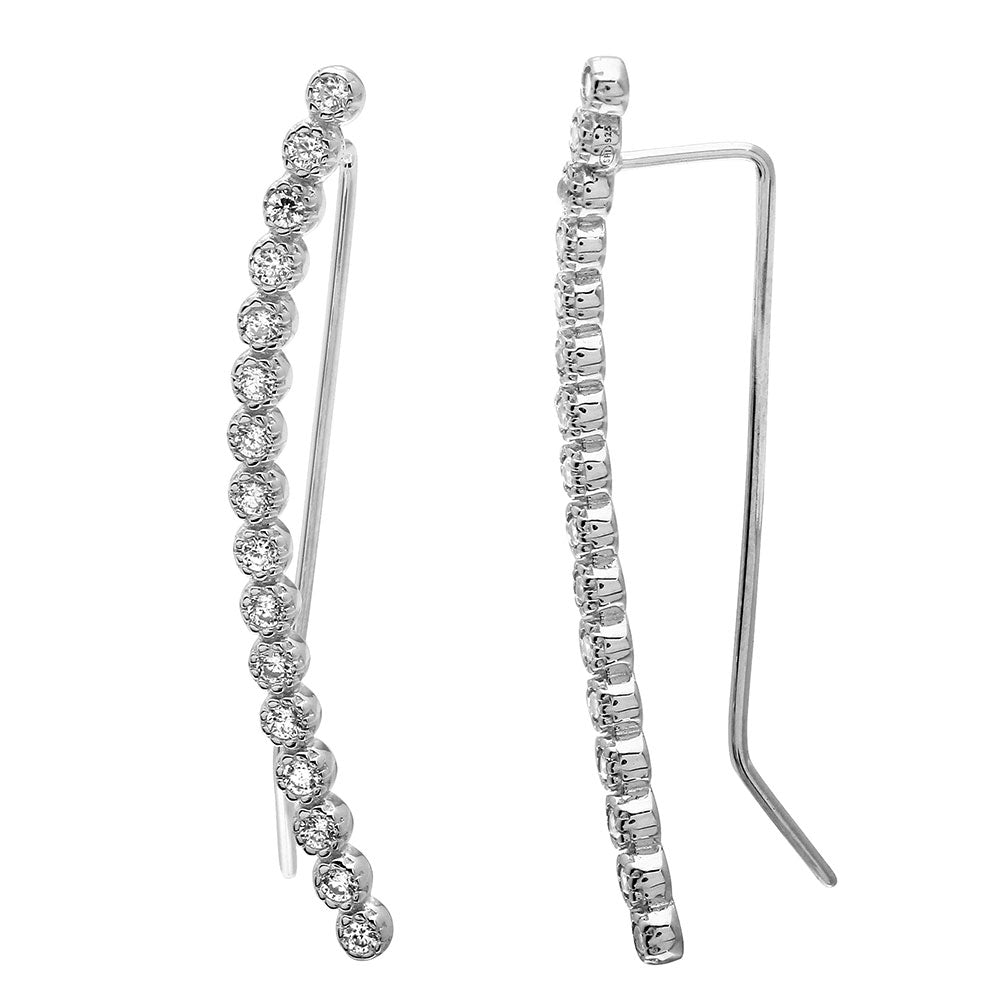 Sterling Silver Rhodium Plated CZ Bubble Climbing Earrings