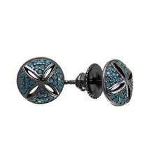 Load image into Gallery viewer, Sterling Silver Black Rhodium Plated Cross Cut Out Dome Shaped Stud Earring With CZ Stones