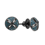 Sterling Silver Black Rhodium Plated Cross Cut Out Dome Shaped Stud Earring With CZ Stones