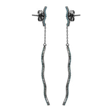 Load image into Gallery viewer, Sterling Silver Black Rhodium Hanging Wavy Turquoise Stones Drop Earrings