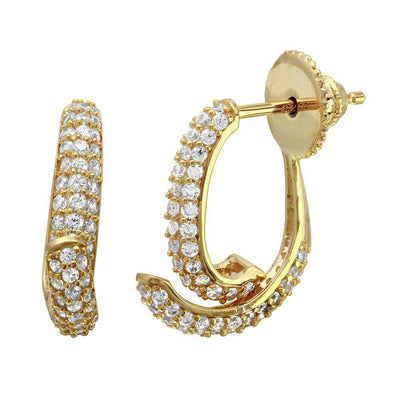 Sterling Silver Gold Plated Front And Back Semi CZ Hoop Earrings