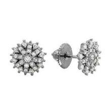 Load image into Gallery viewer, Sterling Silver Rhodium Plated Encrusted Flower Shaped Stud Earrings With CZ Stones