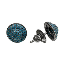 Load image into Gallery viewer, Sterling Silver Black Rhodium Plated Dome Shaped Stud Earrings With Turquoise CZ