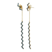 Load image into Gallery viewer, Sterling Silver Gold Plated Turquoise Stone Zigzag Drop Earrings