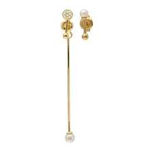 Load image into Gallery viewer, Sterling Silver Gold Plated Ball CZ with White Fresh Water Pearl Long Pin Earrings
