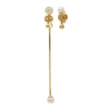 Sterling Silver Gold Plated Ball CZ with White Fresh Water Pearl Long Pin Earrings