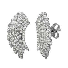 Load image into Gallery viewer, Sterling Silver Rhodium Plated  Angel Wings Shaped Climbing Earrings With CZ Stones