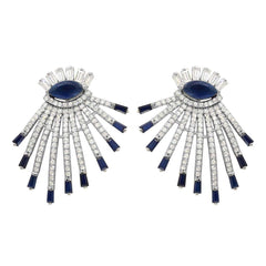 Sterling Silver Rhodium Plated Drop Earrings With Blue And Clear CZ