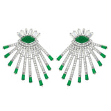Sterling Silver Rhodium Plated Drop Earrings With Green And Clear CZ