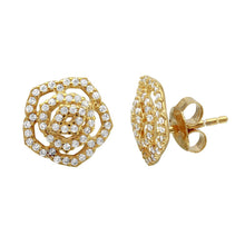 Load image into Gallery viewer, Sterling Silver Gold Plated Outline CZ Flower Stud Earrings