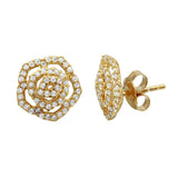 Sterling Silver Gold Plated Outline CZ Flower Stud Earrings