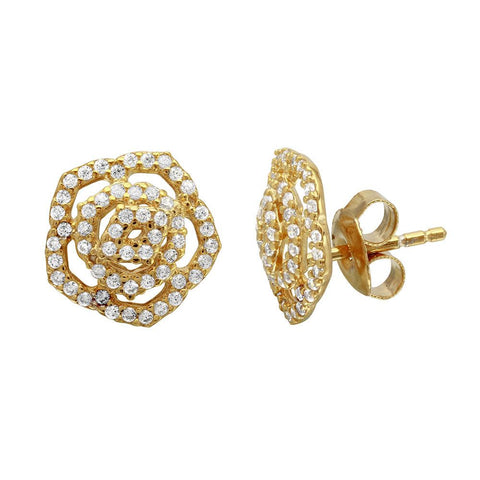 Sterling Silver Gold Plated Outline CZ Flower Stud Earrings