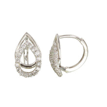 Load image into Gallery viewer, Sterling Silver Nickel Free Rhodium Plated Open Teardrop Huggie Earrings With CZ Stones
