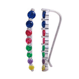 Sterling Silver Rhodium Plated Round Multi-Colored CZ Stone Climbing Earrings