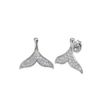 Sterling Silver Rhodium Plated CZ Whale Tail Stud Earrings
