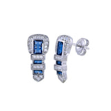 Sterling Silver Rhodium Plated Belt Blue CZ Earrings