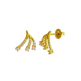 Sterling Silver Gold Plated 3 Wave CZ Stud Earrings