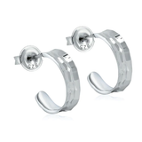 Sterling Silver Rhodium Plated Diamond Cut Semi Hoop Stud Earrings