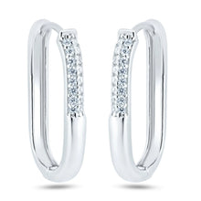 Load image into Gallery viewer, Sterling Silver Rhodium Plated CZ Oval Hoop Earrings