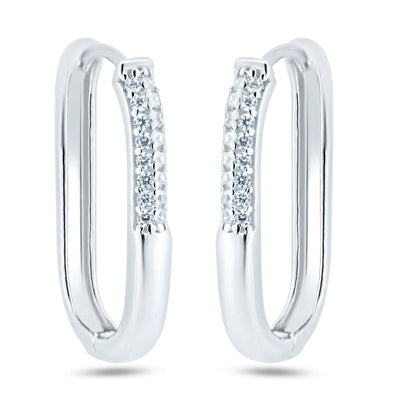 Sterling Silver Rhodium Plated CZ Oval Hoop Earrings