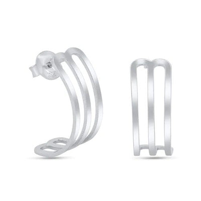 Sterling Silver Rhodium Plated 22mm Semi Hoop Stud Earrings