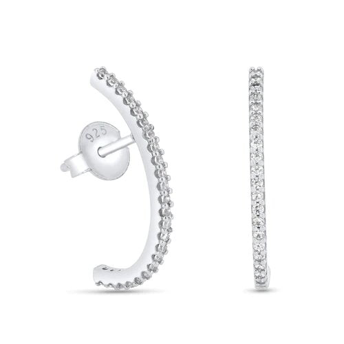 Sterling Silver Rhodium Plated Bar CZ 21.5mm Stud Earrings