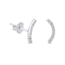 Load image into Gallery viewer, Sterling Silver Rhodium Plated Half Circle CZ 12.3mm Stud Earrings