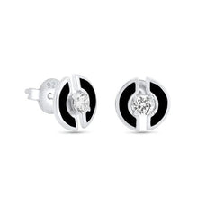 Load image into Gallery viewer, Sterling Silver Rhodium Plated Enamel Double Half Circle Stud 11mm Earrings