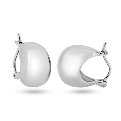 Sterling Silver Rhodium Plated Puff Huggie Hoop Earrings