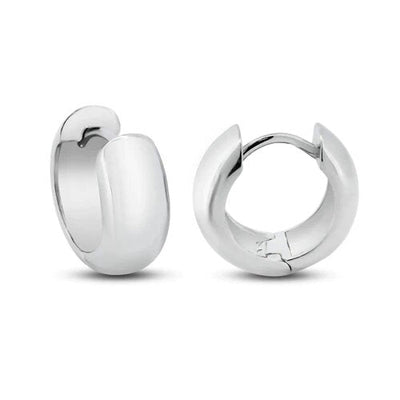 Sterling Silver Rhodium Plated Dome Huggie Hoop Earrings