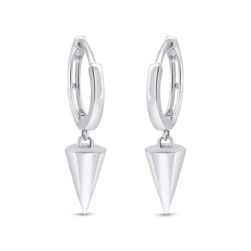 Sterling Silver Rhodium Plated Punk Spikes 11mm Hoop Huggie Earrings