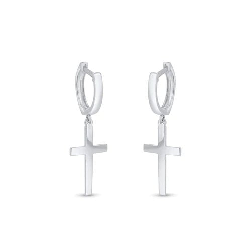 Sterling Silver Rhodium Plated Cross 10mm Hoop Huggie Earrings