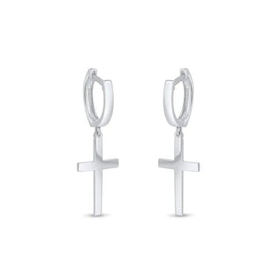 Sterling Silver Rhodium Plated Cross 10mm Hoop Huggie Earrings