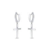 Sterling Silver Rhodium Plated Cross 10mm Hoop Huggie Earrings