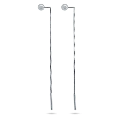 Sterling Silver Rhodium Plated Bead Threader Earrings