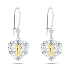 Sterling Silver Two Toned Dangling Heart Quinceanera Earrings