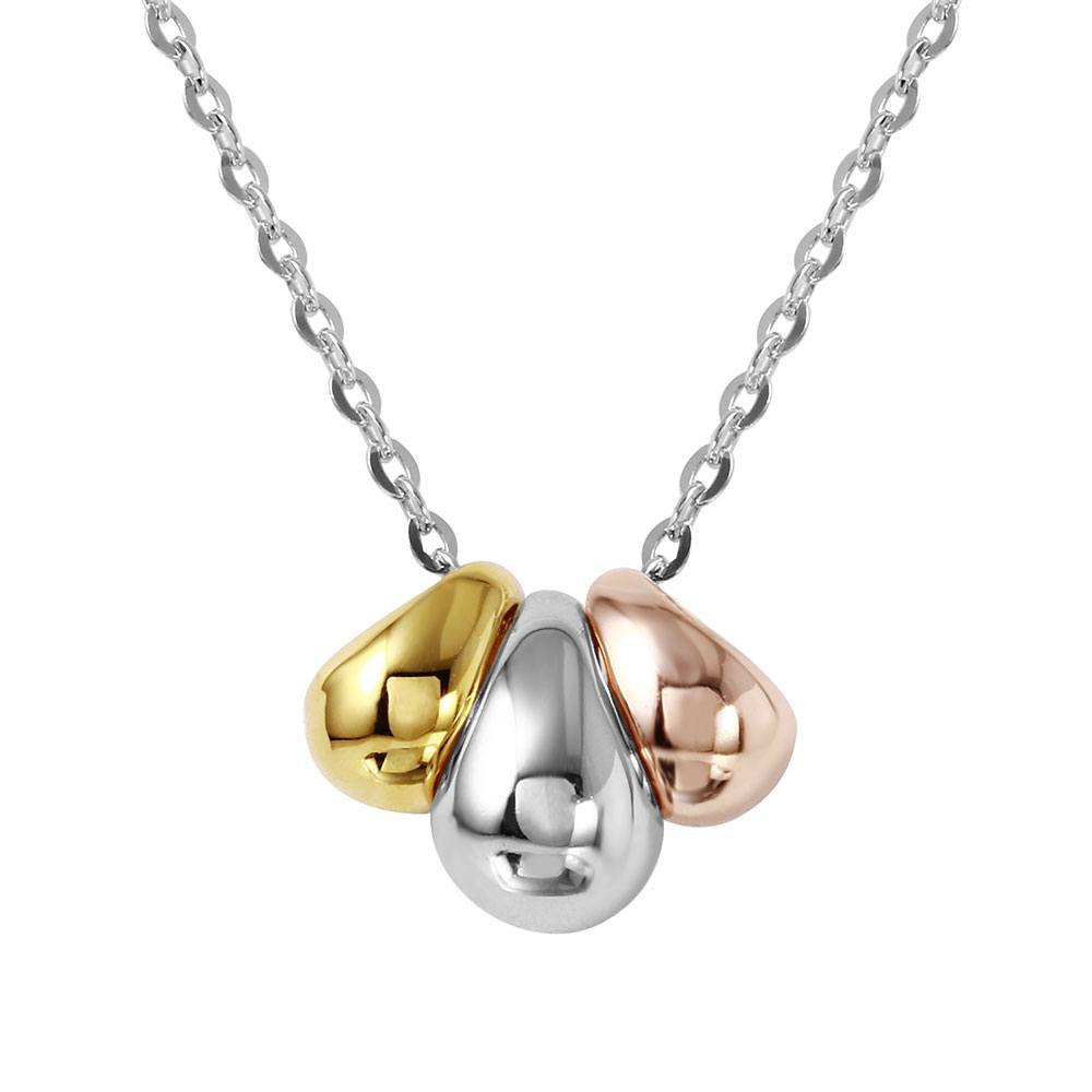 Sterling Silver Rhodium Plated Stylish 3 Toned Beads Necklace with Spring Ring Clasp