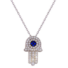Load image into Gallery viewer, Sterling Silver Rhodium Plated CZ Hamsa Necklace