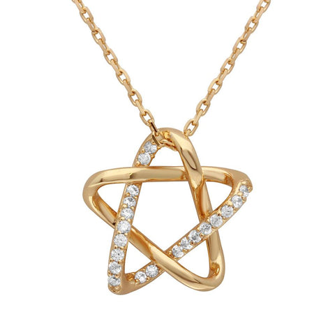 Sterling Silver Gold Plated Intertwined Star Pendant With Chain