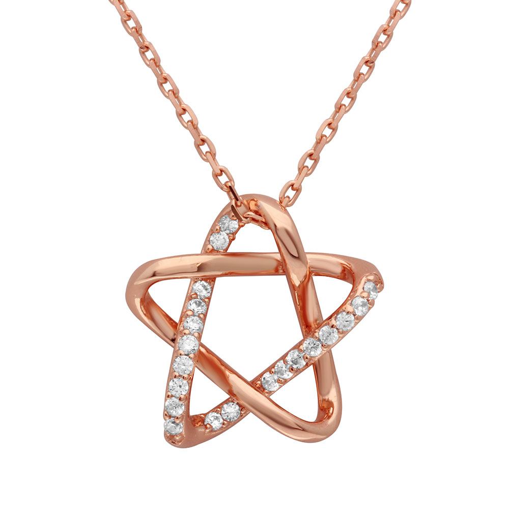 Sterling Silver Rose Gold Plated Intertwined Star Pendant With Chain