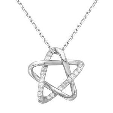 Sterling Silver Rhodium Plated Intertwined Star Pendant With Chain