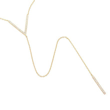 Load image into Gallery viewer, Sterling Silver Gold Plated V Shaped CZ Necklace With Drop CZ Bar