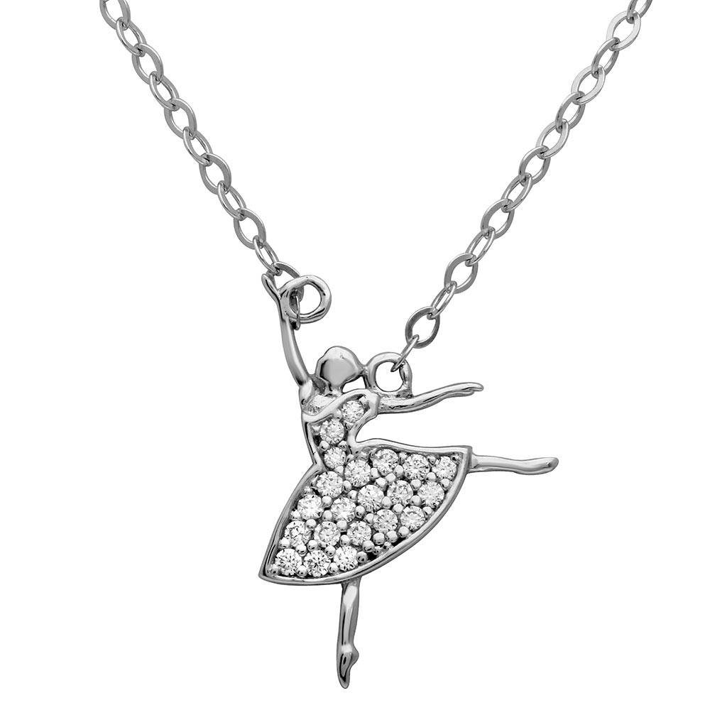 Sterling Silver Rhodium Plated Ballerina CZ Necklace
