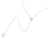 Sterling Silver Rhodium Plated Double CZ Drop Necklace