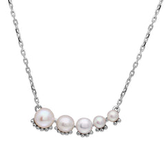 Sterling Silver Rhodium Plated Graduated Fresh Water Pearl Necklace
