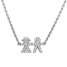 Load image into Gallery viewer, Sterling Silver Rhodium Plated CZ Encrusted Boy And Girl Necklace���������