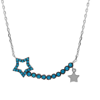 Sterling Silver Rhodium Plated Turquoise Open Star Necklace