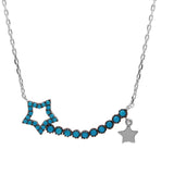 Sterling Silver Rhodium Plated Turquoise Open Star Necklace