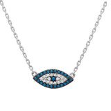 Sterling Silver Rhodium Plated Turquoise And CZ Evil Eye Necklace